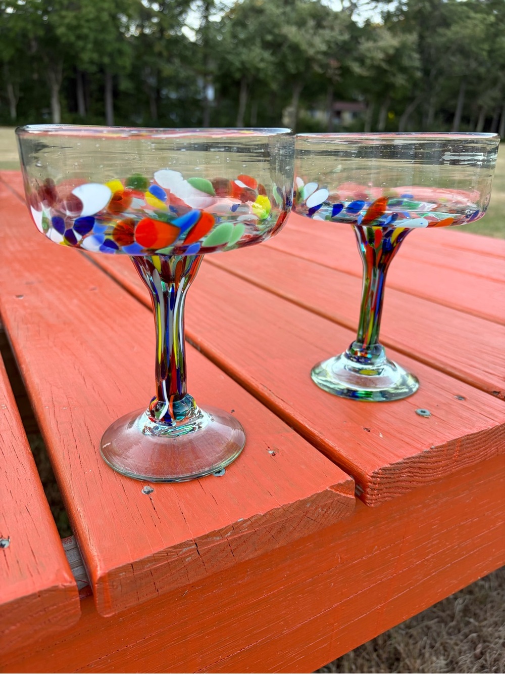 Set of 2 Clear & Confetti 14 oz Large Margarita Glasses
